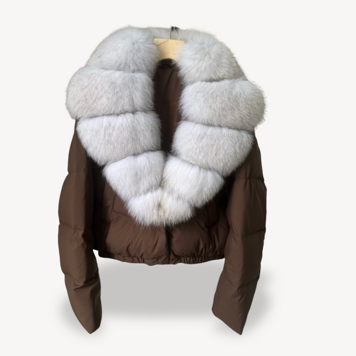 Womens Puffer Jacket with Faux Fur Collar Winter Fit