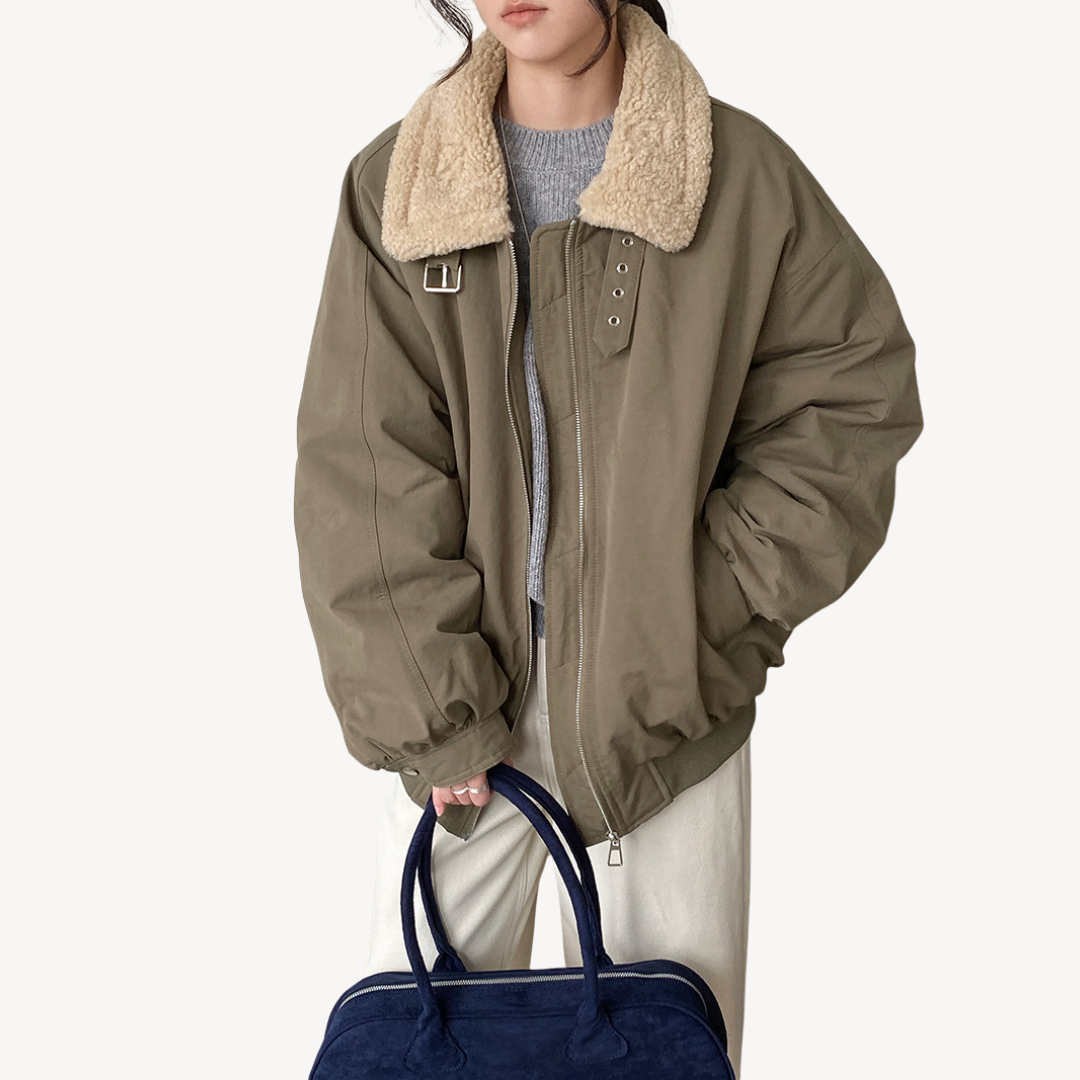 Womens Puffer Jacket with Shearling Collar