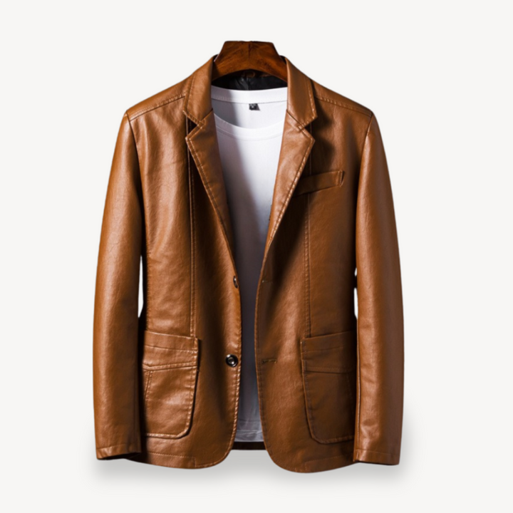 Mens Leather Blazer Jacket Classic Fit - BritishMode