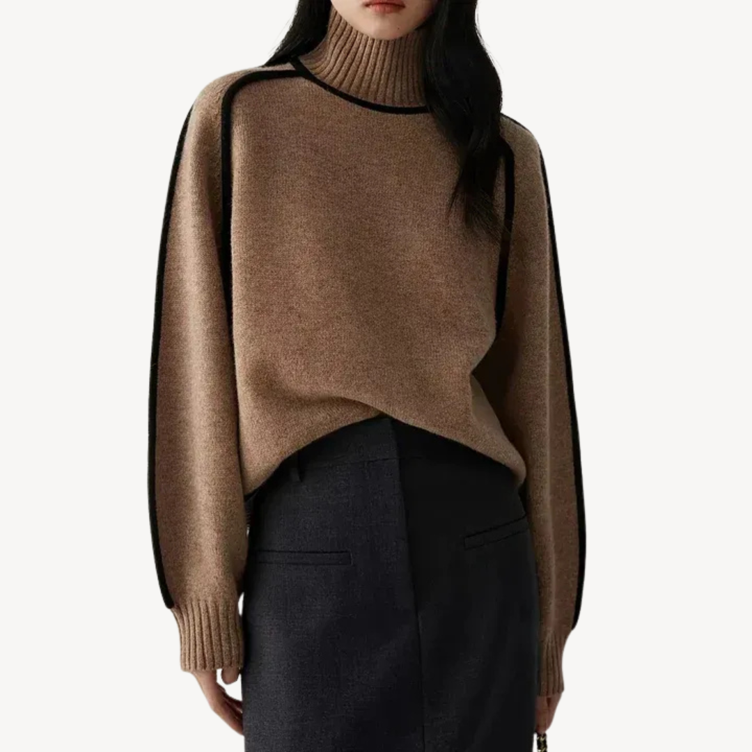 Womens Turtleneck Sweater Knit Patterned Slim Fit - BritishMode