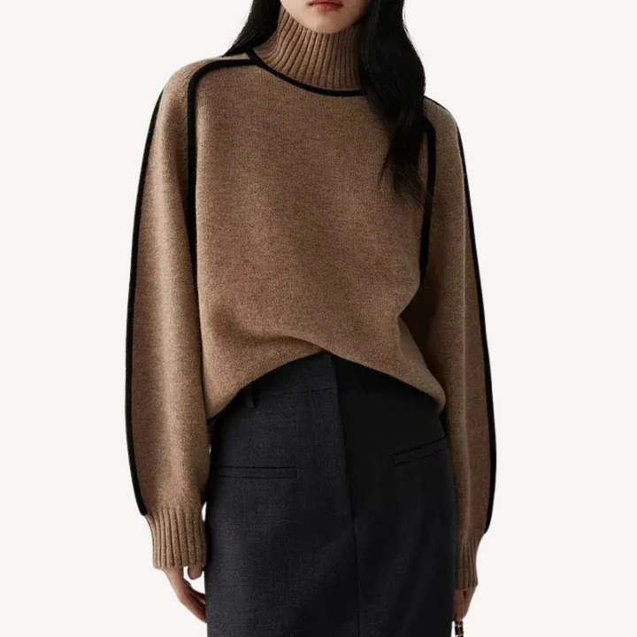 Womens Turtleneck Sweater Knit Patterned Slim Fit - BritishMode