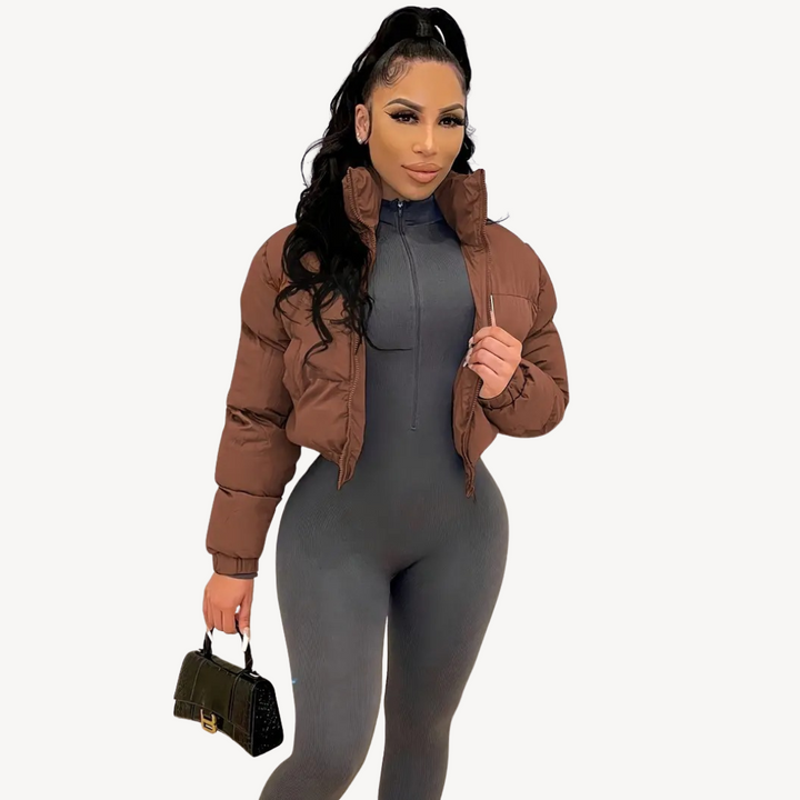 Womens Cropped Puffer Jacket with Zip Closure