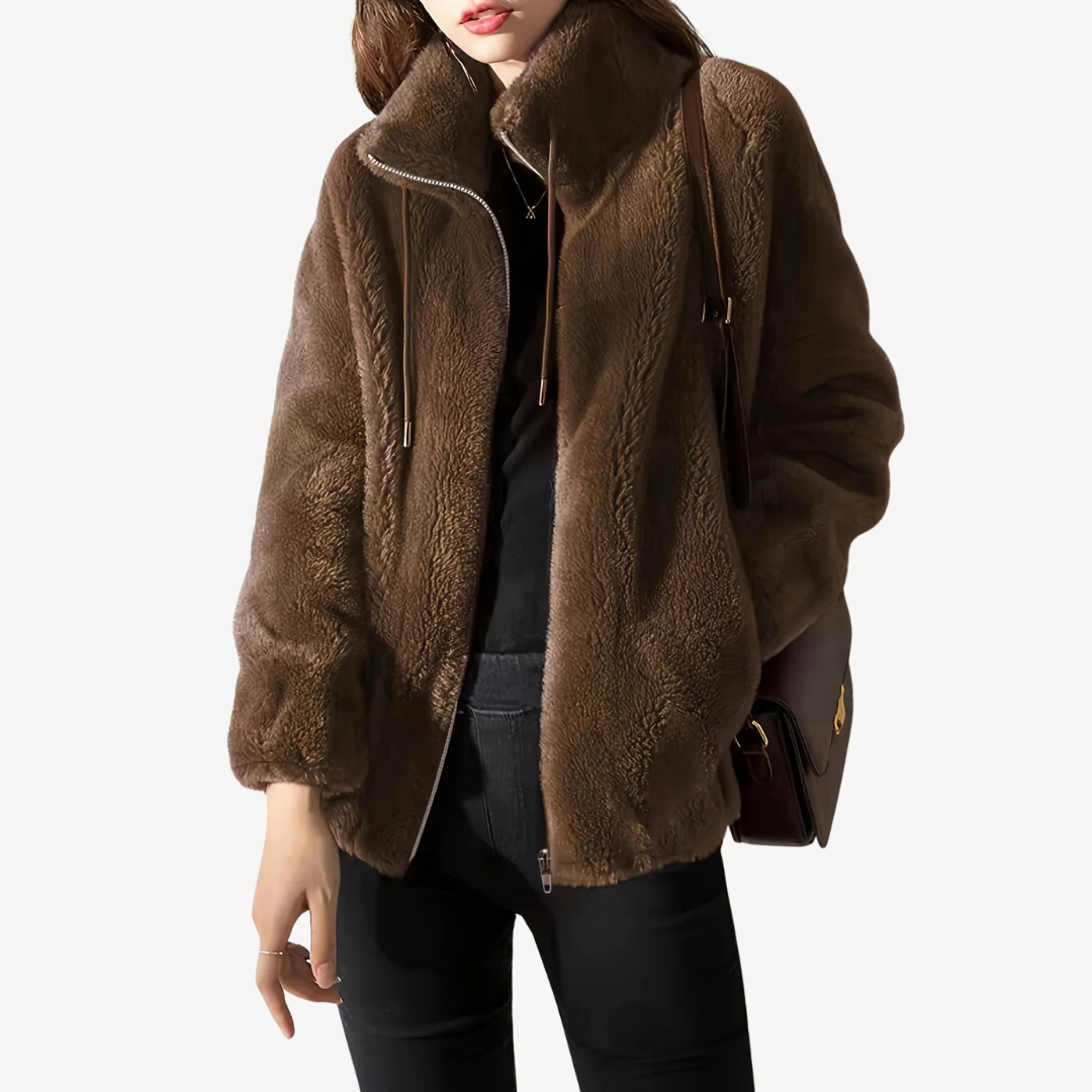 Womens Faux Fur Jacket Zip-Up Style