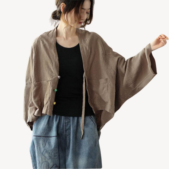 Womens Kimono Jacket Linen Blend Relaxed Fit