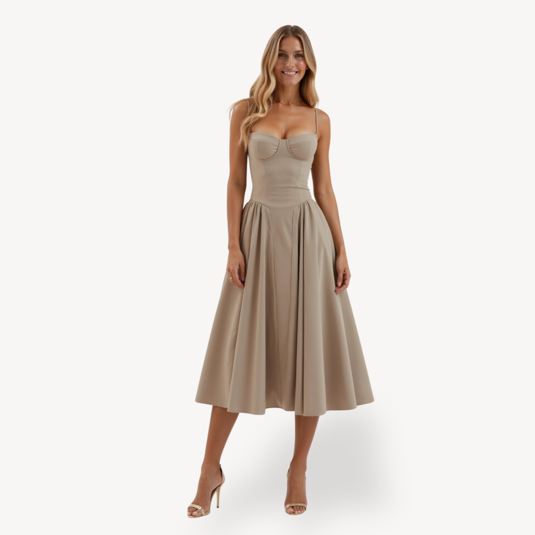 Womens Strapless Midi Dress Fitted Silhouette