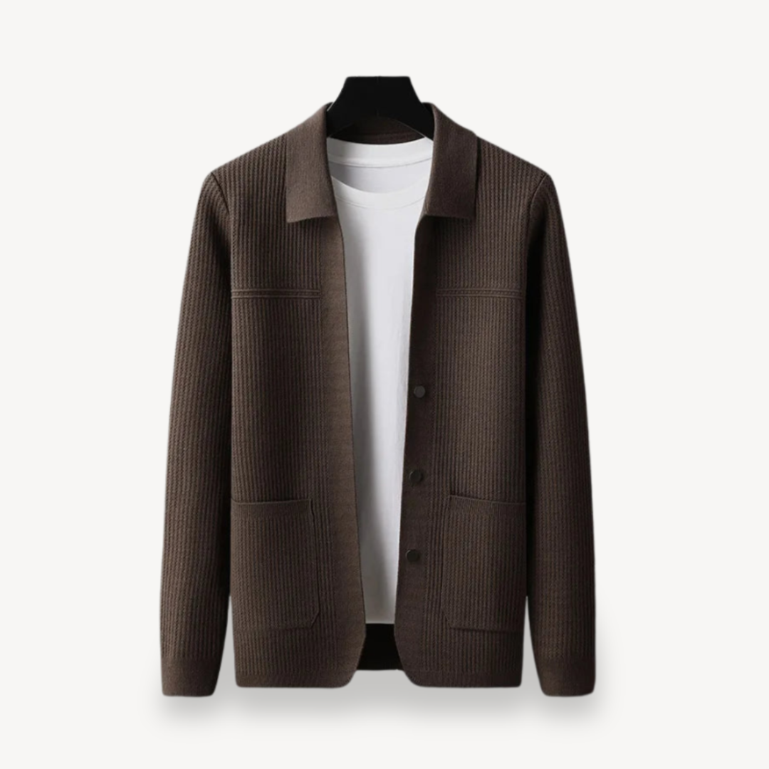 Mens Ribbed Knit Cardigan Relaxed Fit