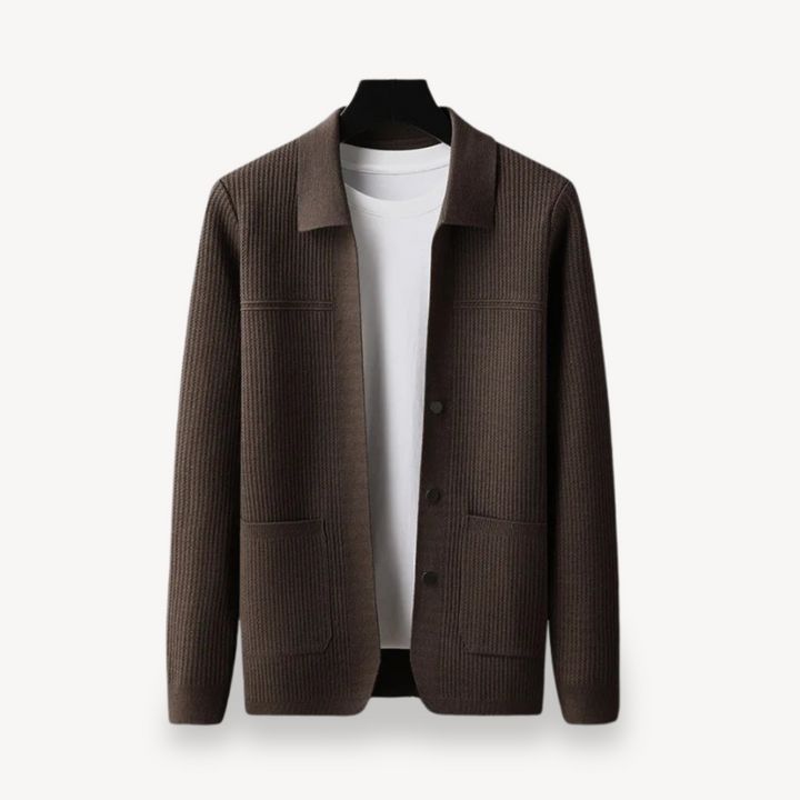 Mens Ribbed Knit Cardigan Relaxed Fit