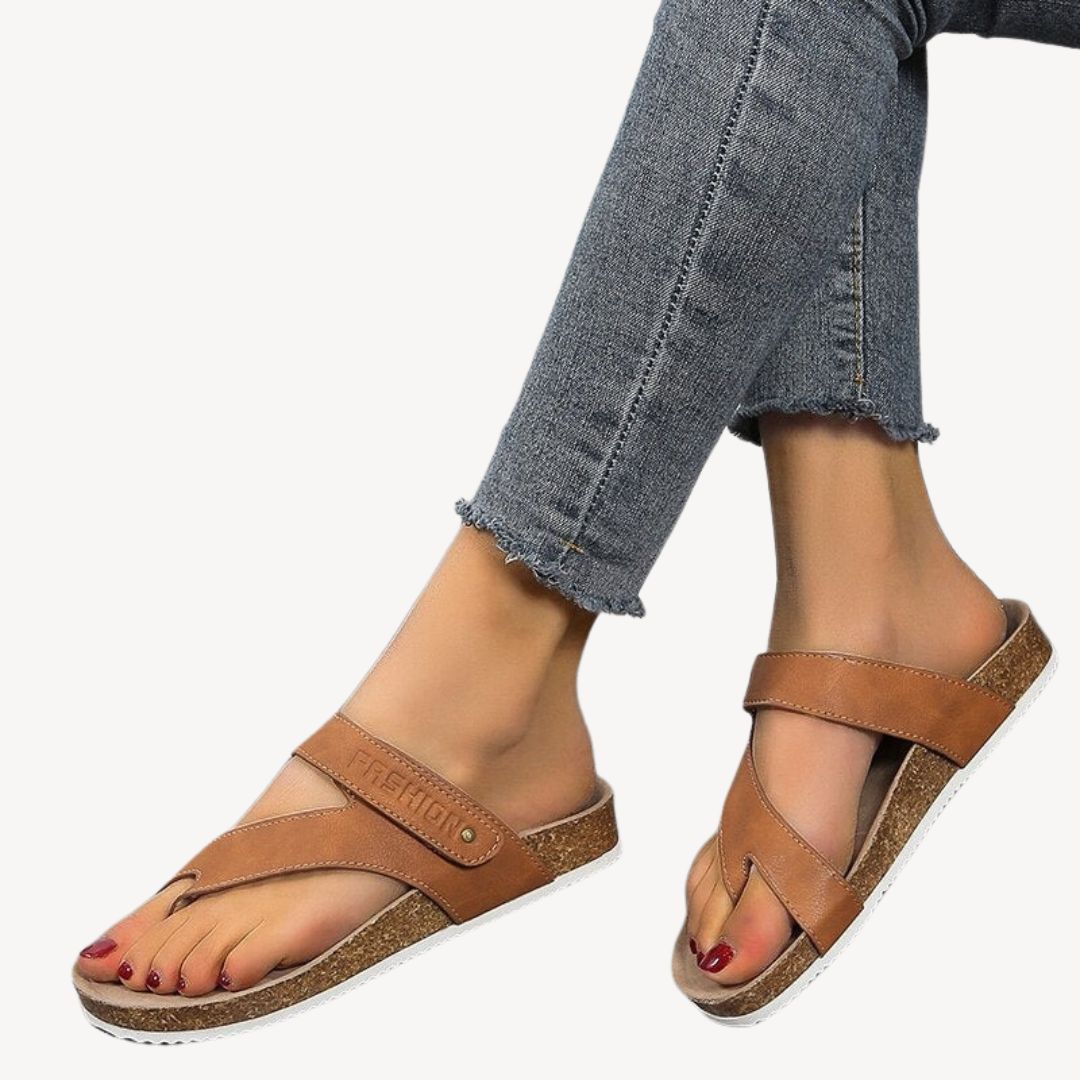 Womens Orthopedic Thong Sandals with Cork Footbed