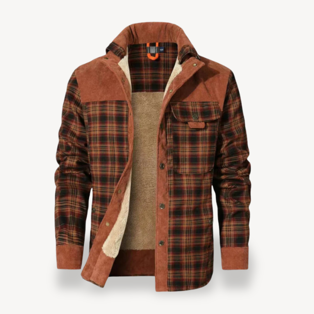 Mens Jacket Fleece Lined Plaid Pattern