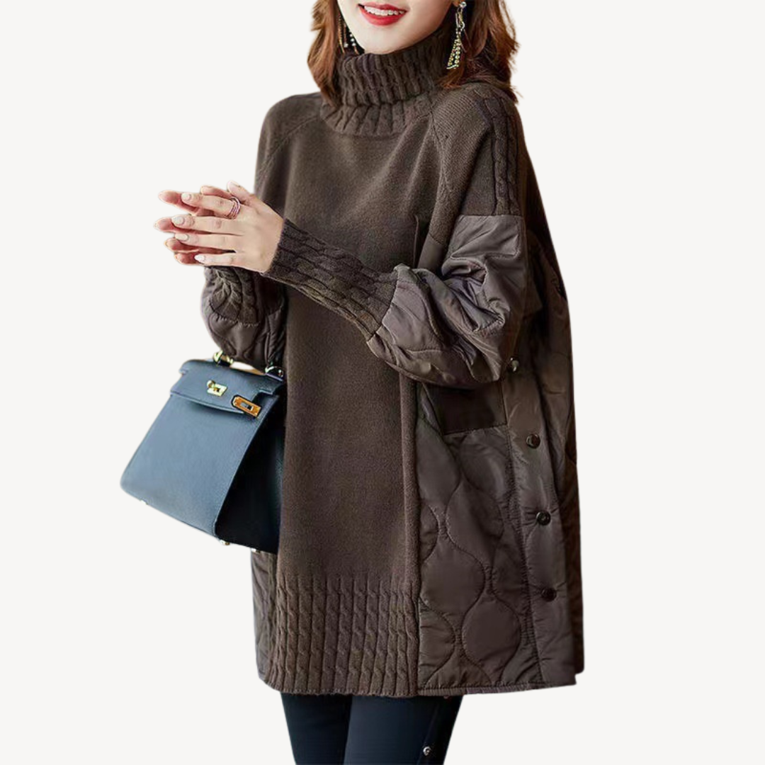 Womens Quilted Knit Pullover Turtleneck - BritishMode