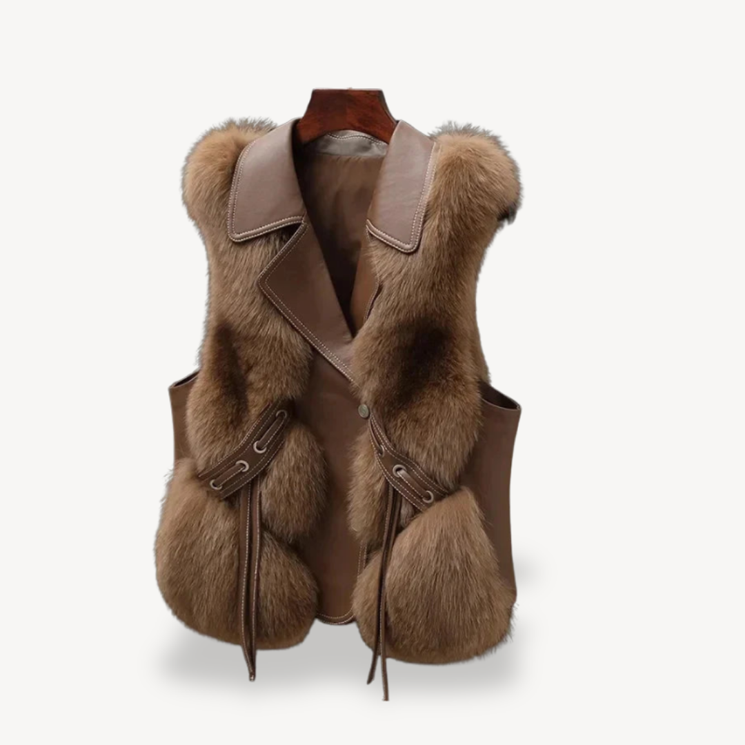 Womens Faux Leather Vest with Faux Fur