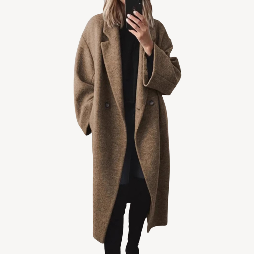 Womens Wool Blend Coat Double-Breasted Fit