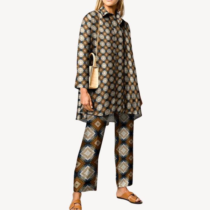 Womens Co-Ord Set with Abstract Print Relaxed Fit