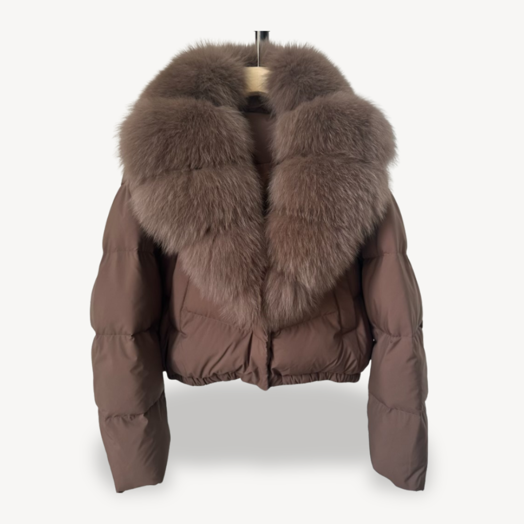 Womens Puffer Jacket with Faux Fur Collar Winter Fit