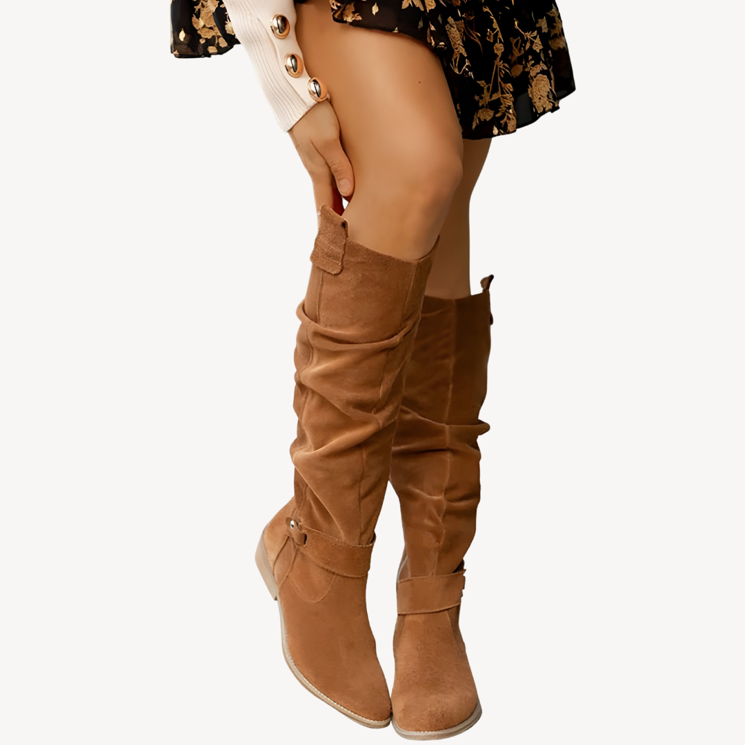 Womens Knee-High Boots Suede Slouchy Fit