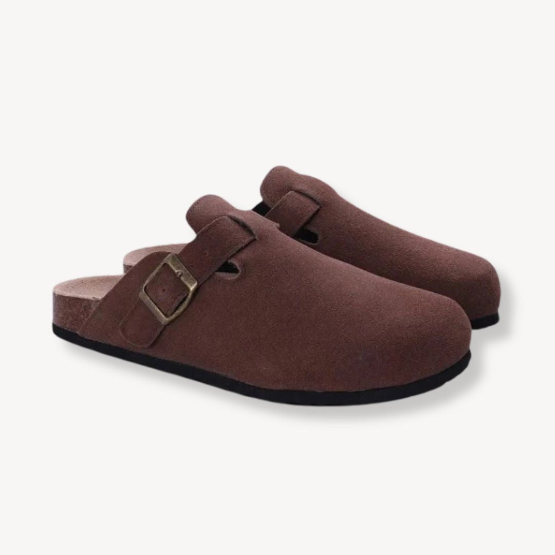 Unisex Suede Clogs with Buckle Closure