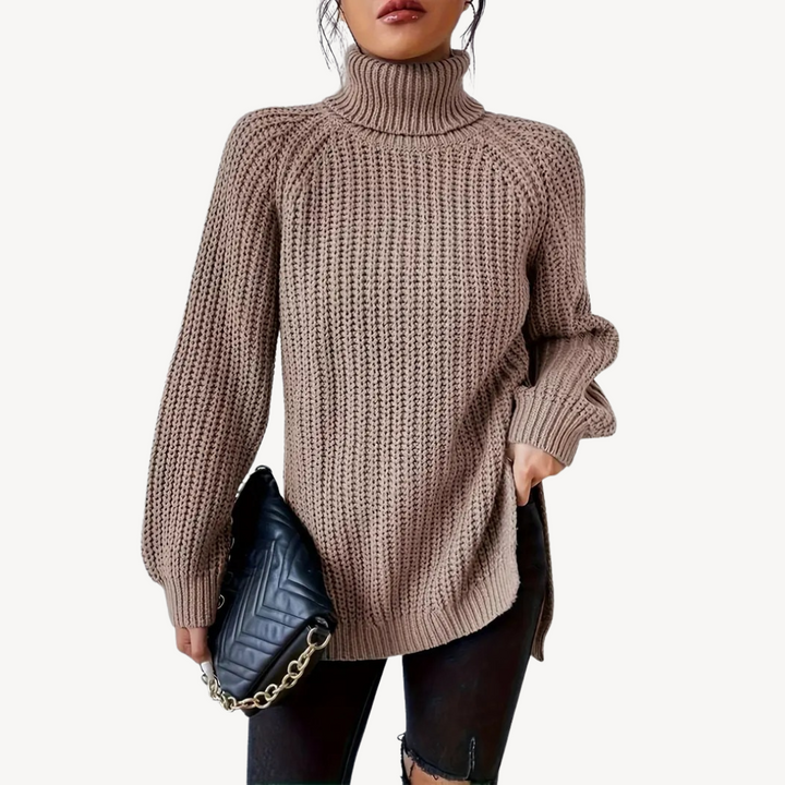 Womens Chunky Knit Sweater with Turtleneck