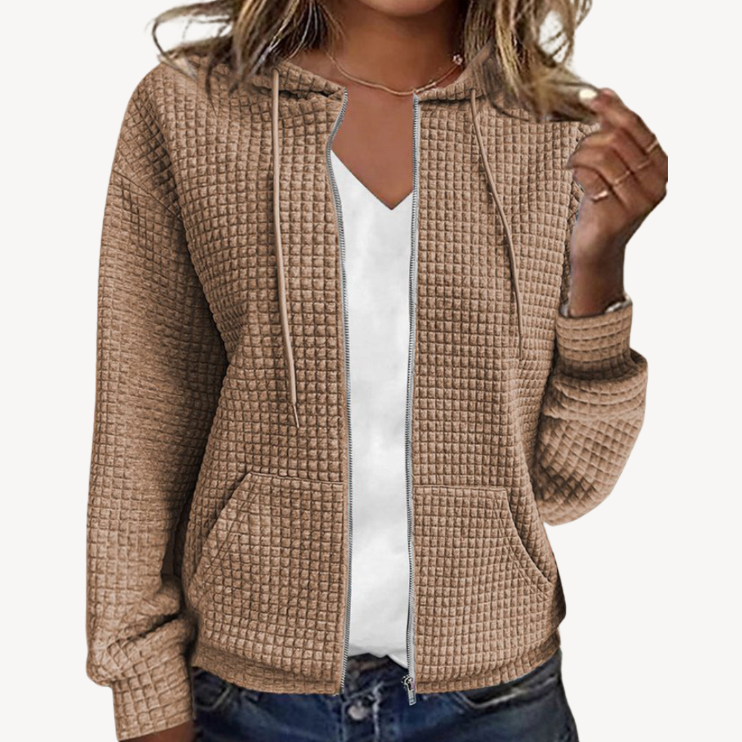 Womens Waffle Knit Hoodie Zip-Up Jacket