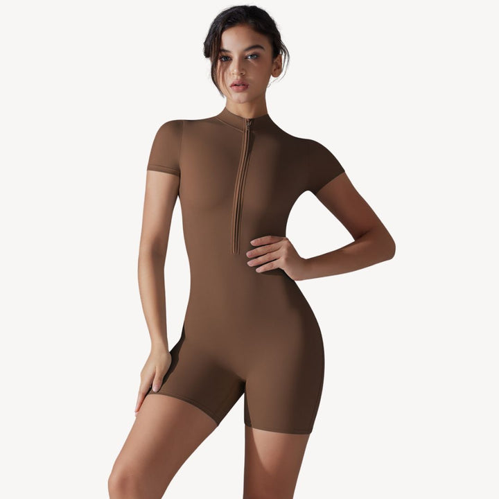 Womens Workout Bodysuit Zip-Front Stretch Fit - BritishMode