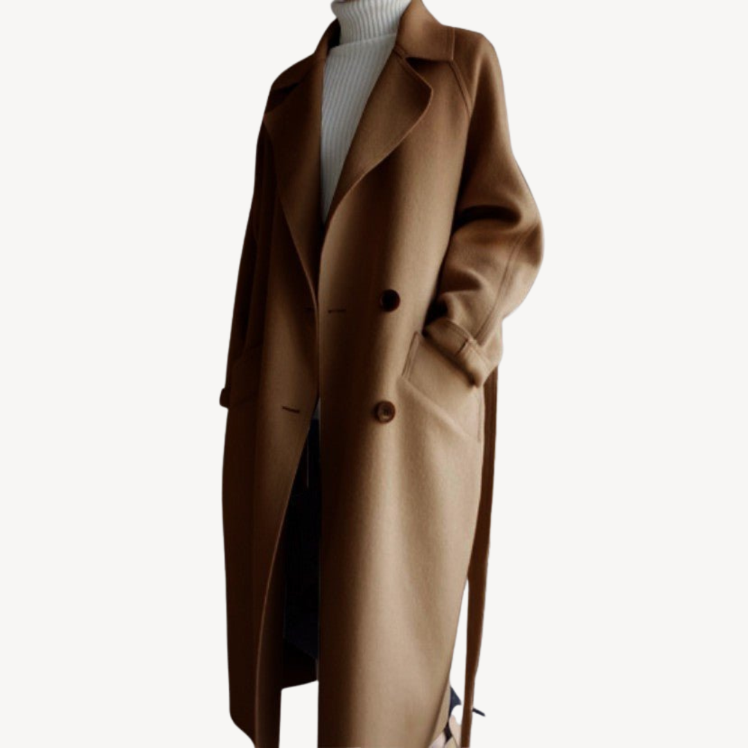 Womens Double-Breasted Coat Wool Blend Classic Fit