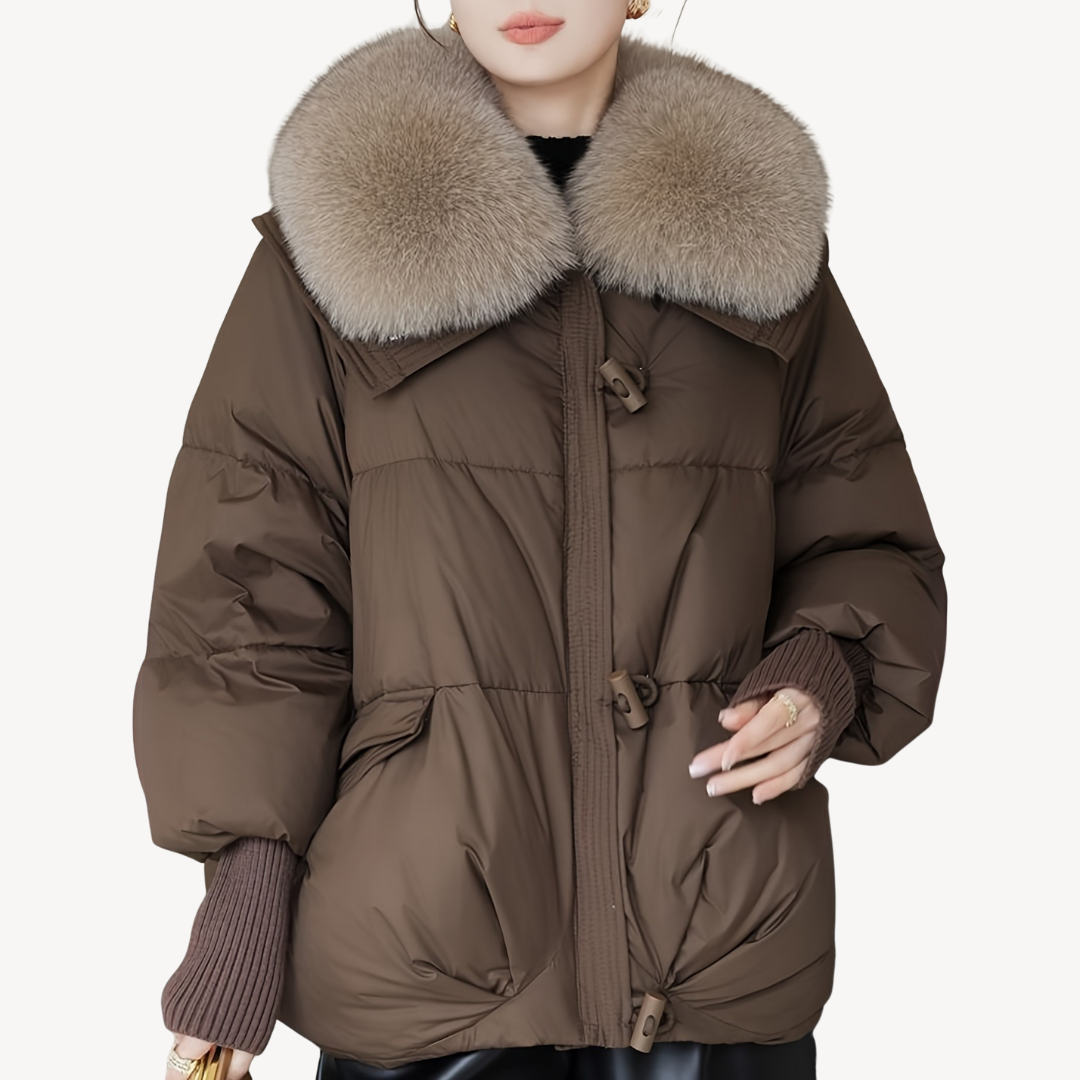 Womens Puffer Jacket with Faux Fur Collar - BritishMode