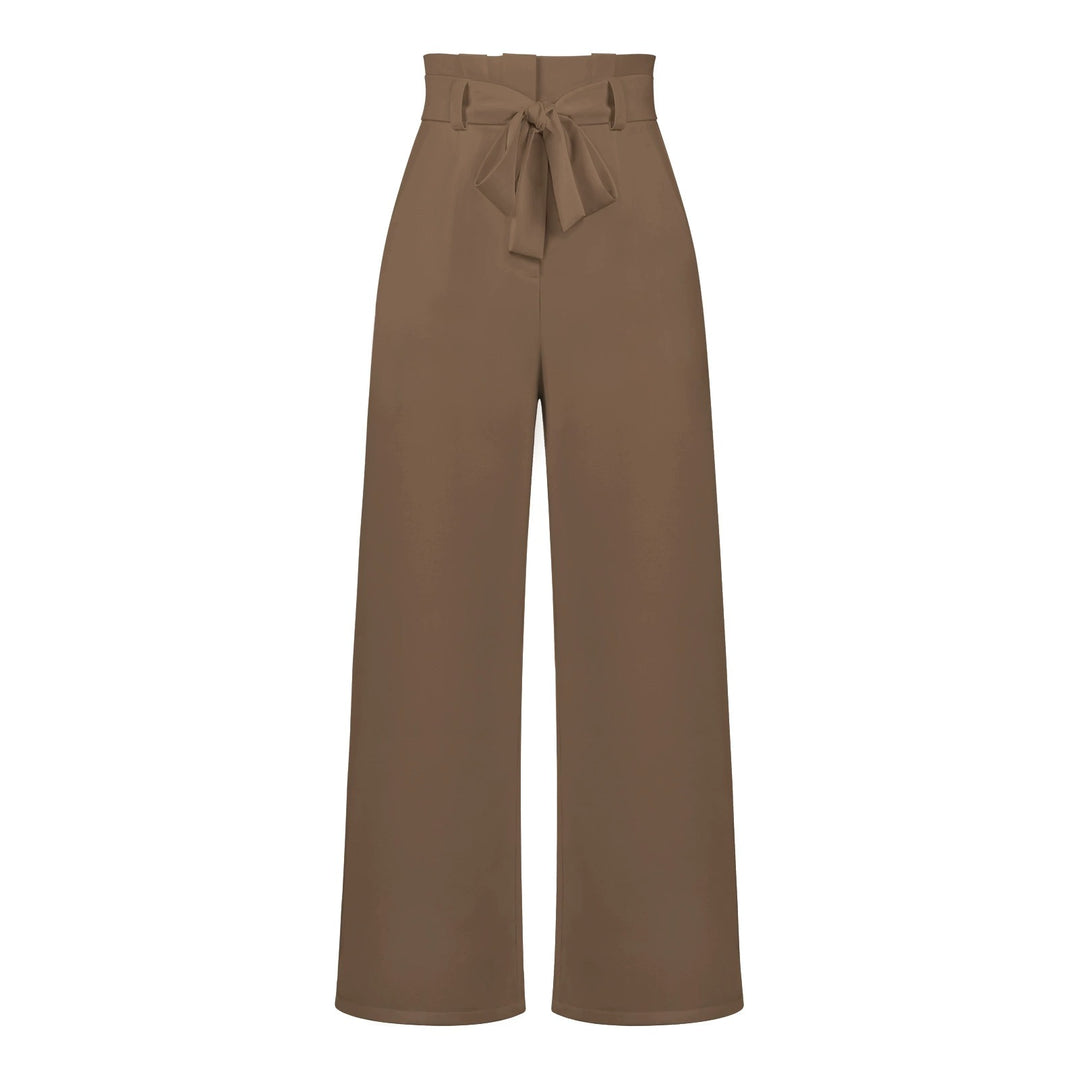Womens High-Waisted Trousers with Tie Waist Relaxed Fit