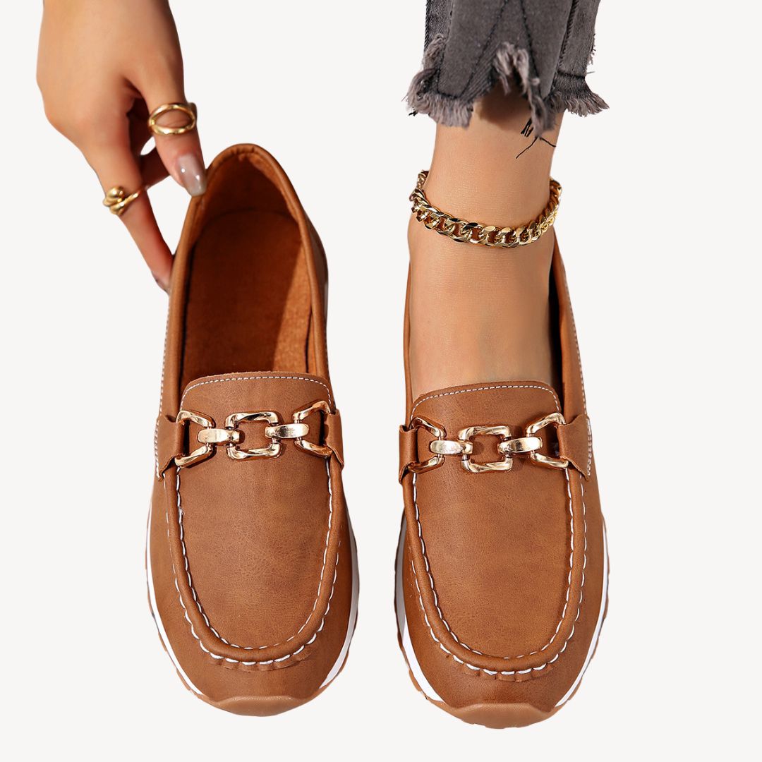Womens Orthopedic Suede Loafers with Chain Detail