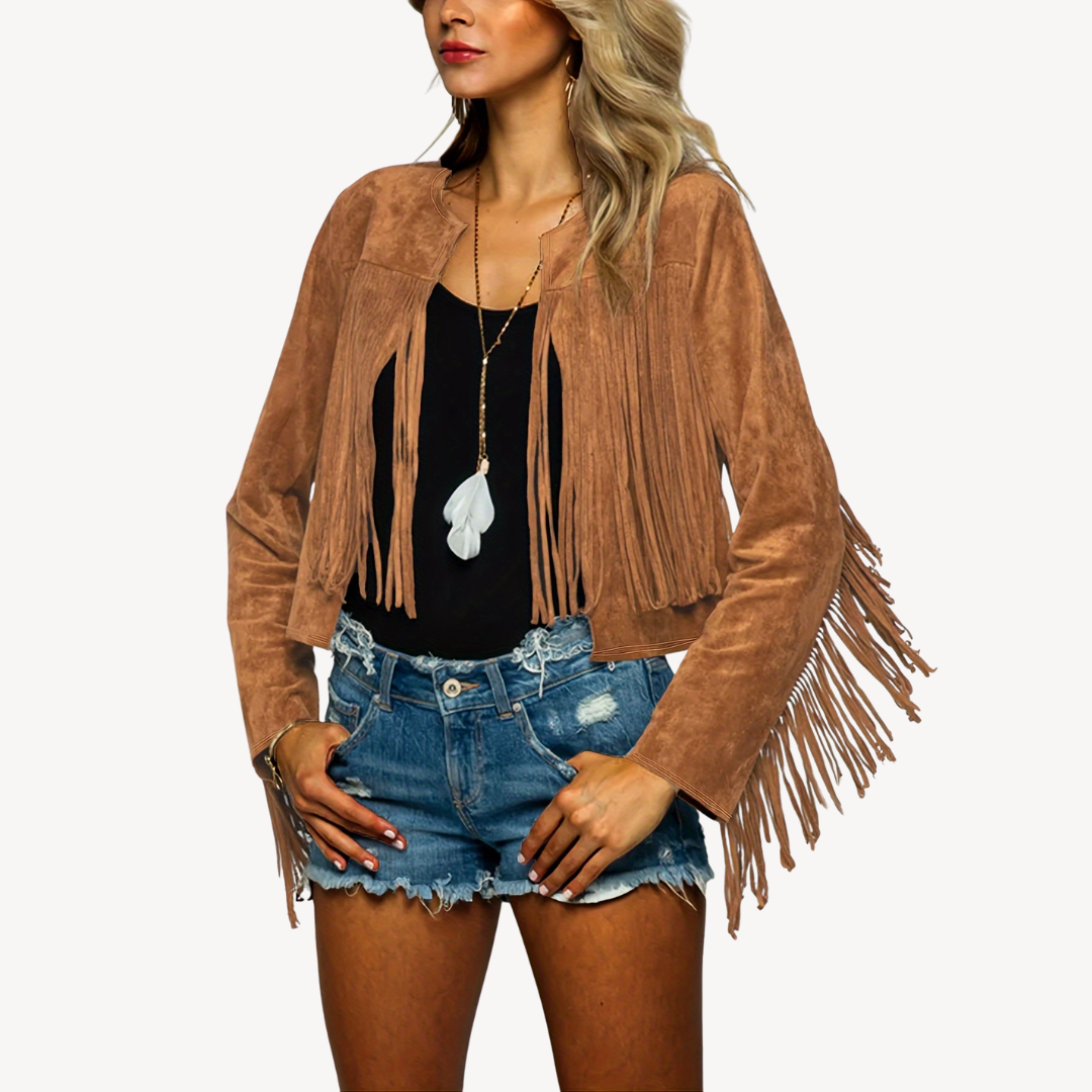 Womens Suede Jacket with Fringe Detail - BritishMode