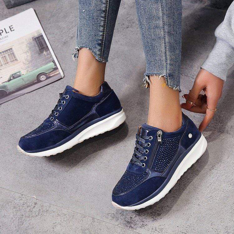 Womens Platform Sneakers Lace-Up with Zipper Closure - BritishMode