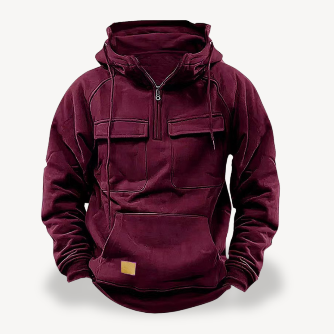 Mens Cargo Hoodie Fleece Material Relaxed Fit