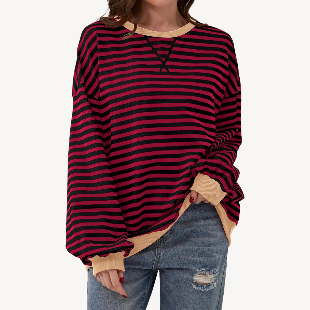 Womens Long Sleeve Top Striped Pattern