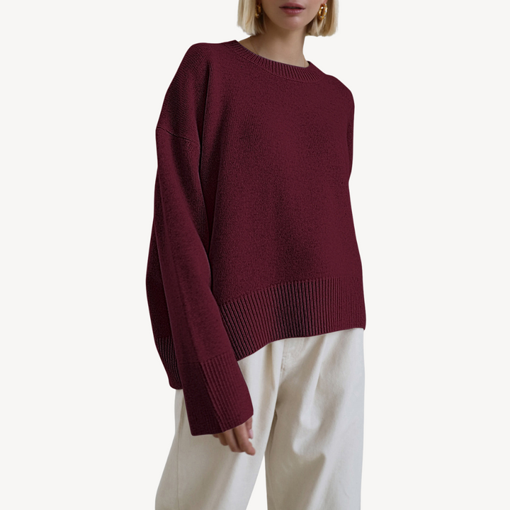 Womens Oversized Wool Blend Knit Sweater Crew Neck