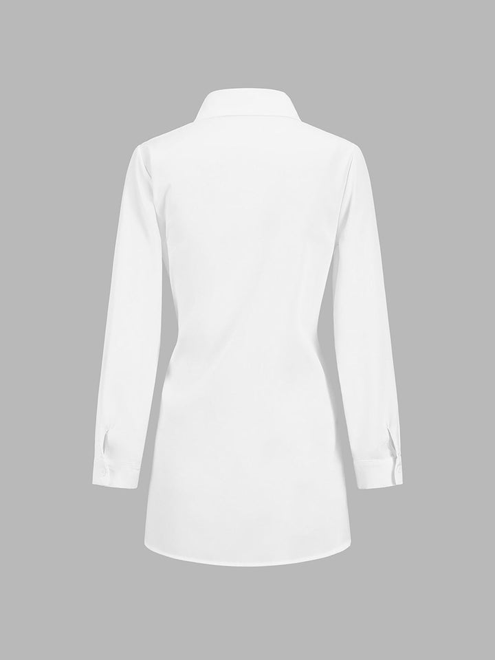 Womens Button-Down Shirt Cotton Long Sleeve Tie Waist