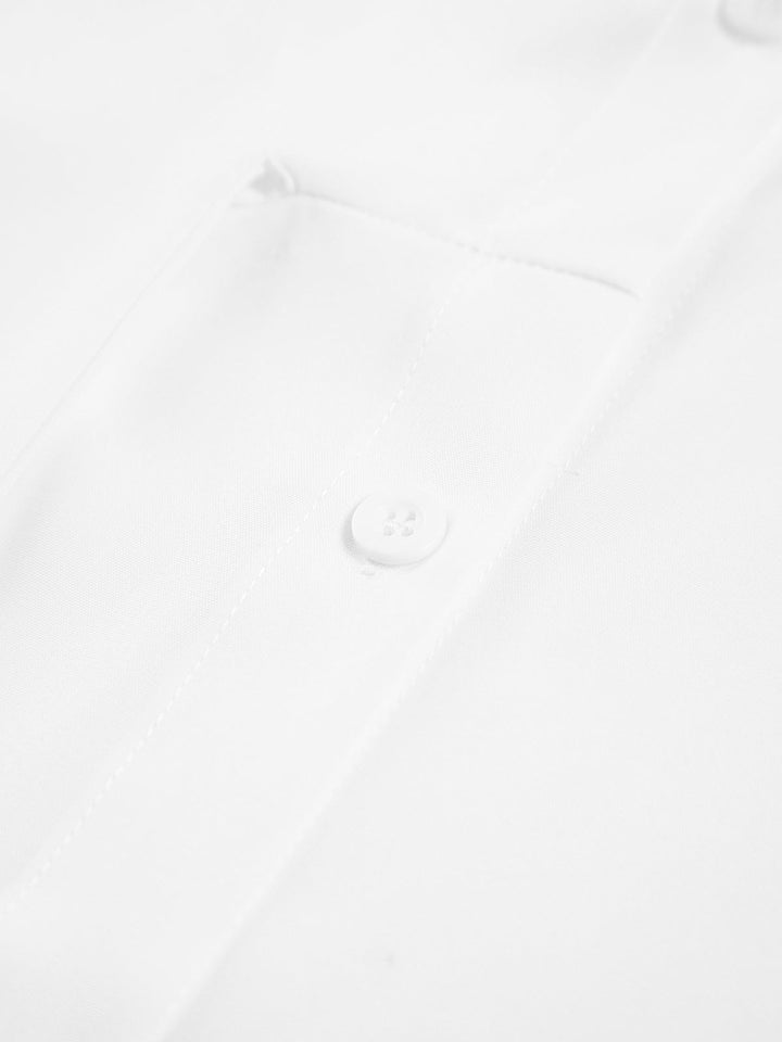 Womens Button-Down Shirt Cotton Long Sleeve Tie Waist