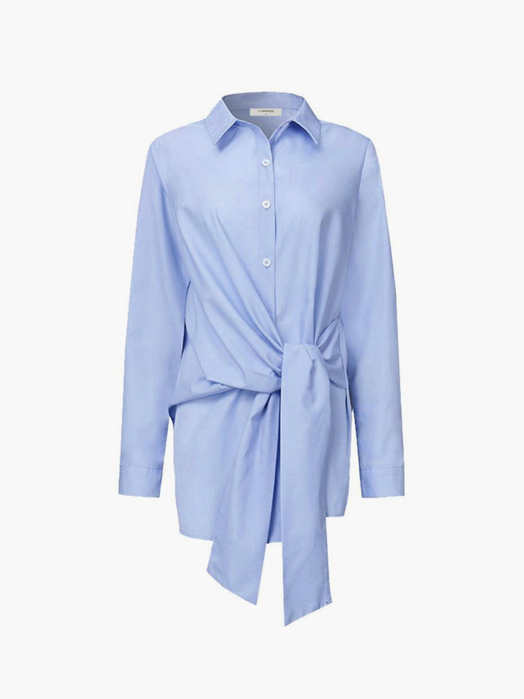 Womens Button-Down Shirt Cotton Long Sleeve Tie Waist