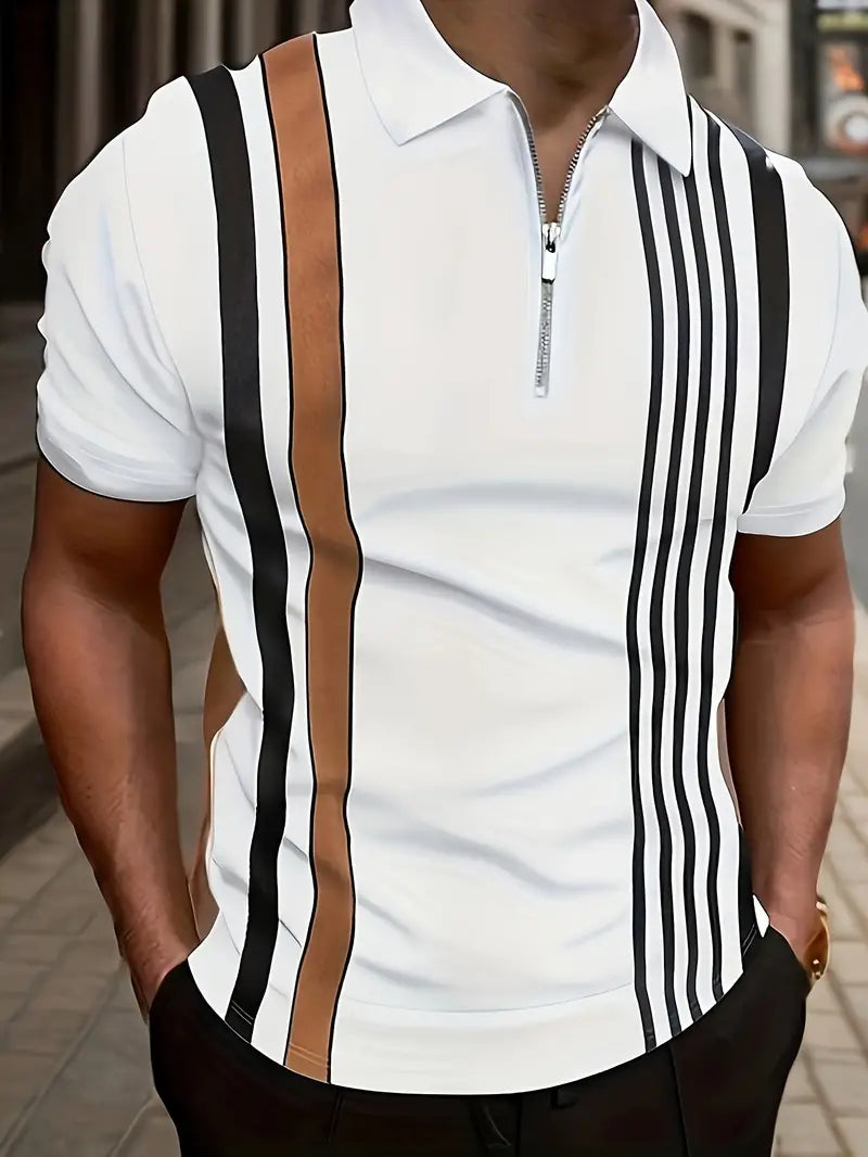 Mens Casual Shirt Short Sleeve Striped Cotton - BritishMode
