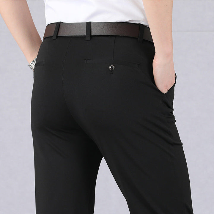 Mens Slim Stretch Trousers with Elastic Waist Comfortable Fit - BritishMode