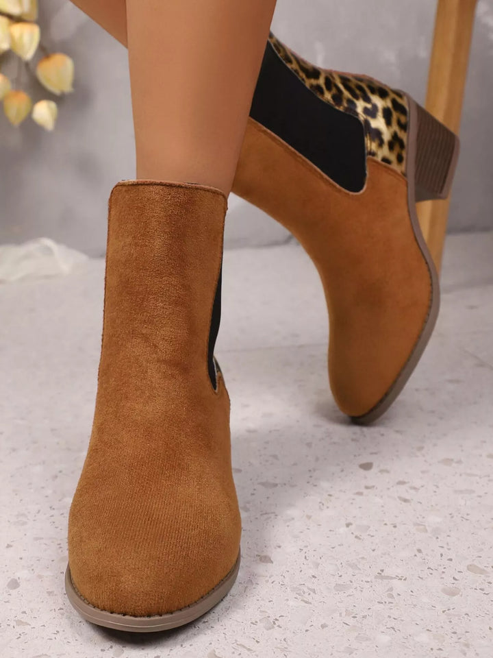 Womens Low Heel Boots Animal Print Pattern