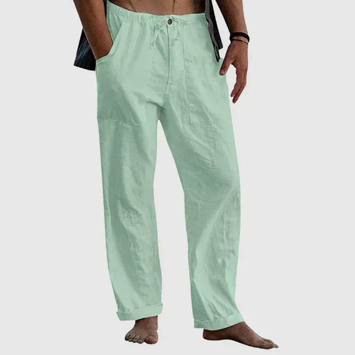 Mens Linen Casual Trousers with Drawstring Waist