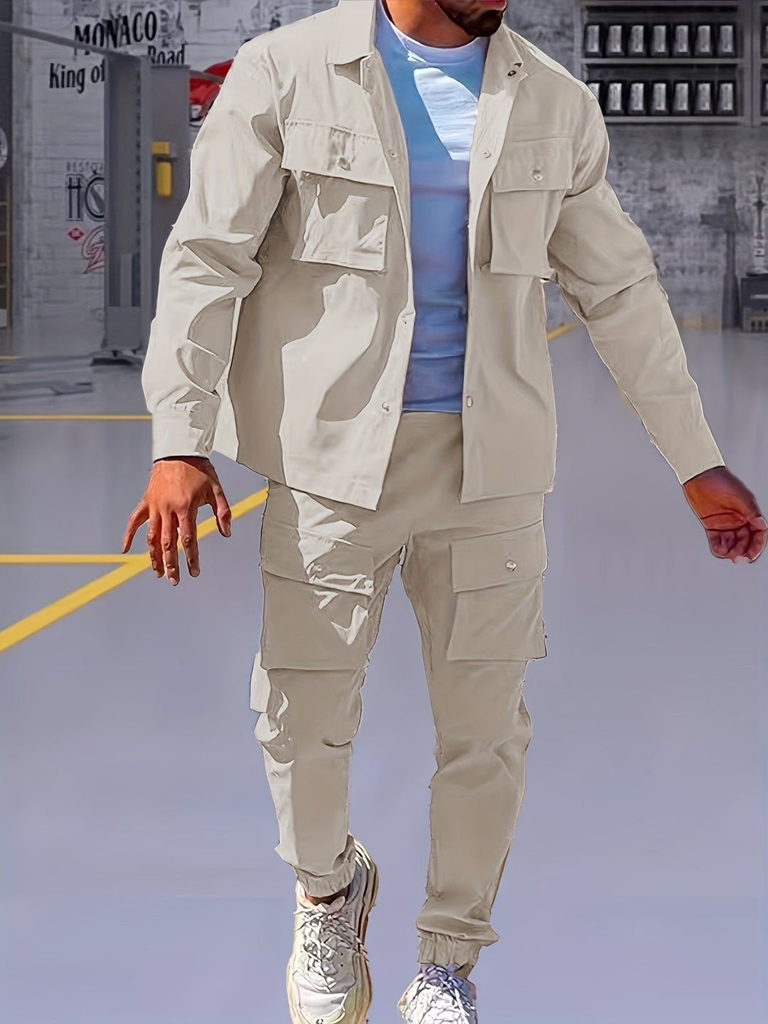 Mens Cotton Zip-Up Tracksuit with Pockets Comfortable Fit