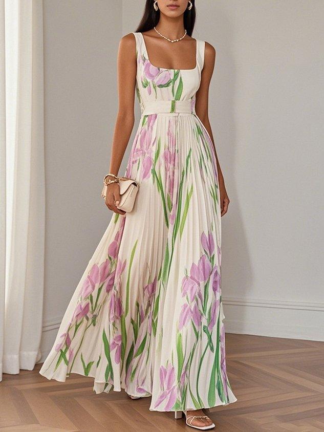 Womens Boho A-Line Dress Floral Flowing