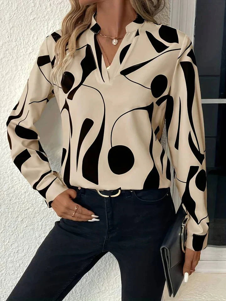 Womens Long Sleeve Top Printed Stylish Fit - BritishMode