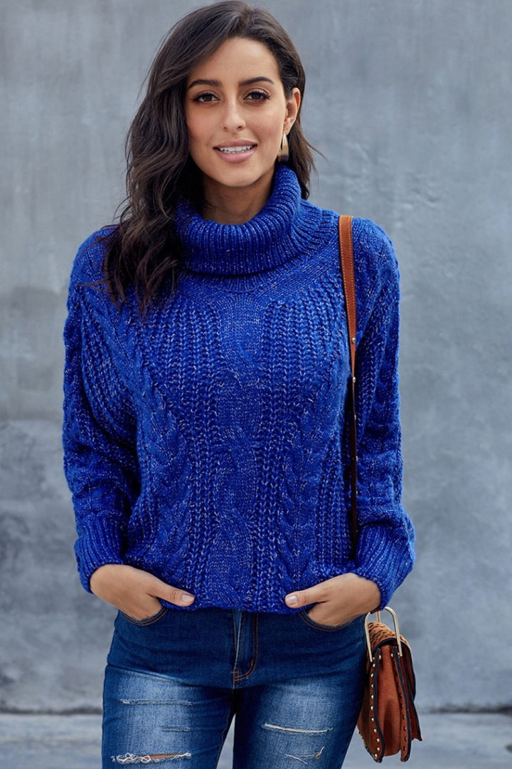 Womens Cable Knit Turtleneck Sweater Winter Warm Fit