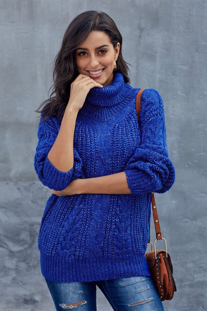 Womens Cable Knit Turtleneck Sweater Winter Warm Fit