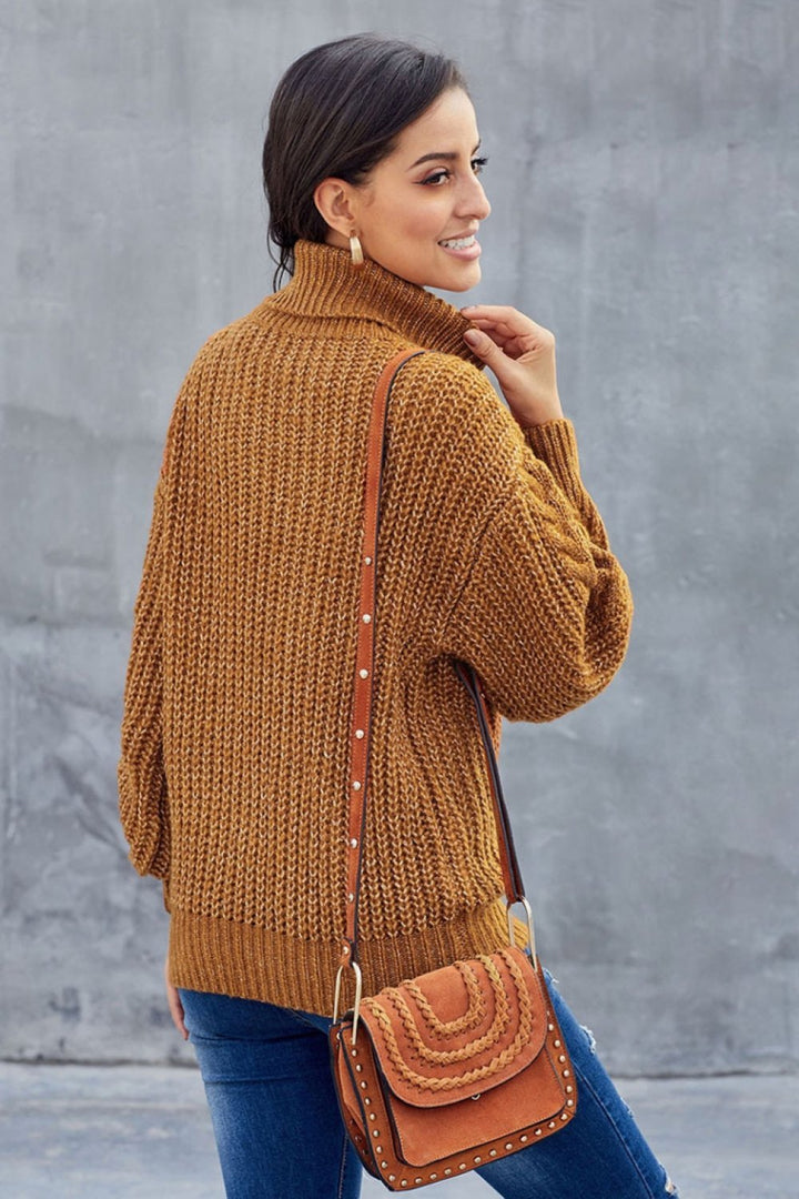 Womens Cable Knit Turtleneck Sweater Winter Warm Fit