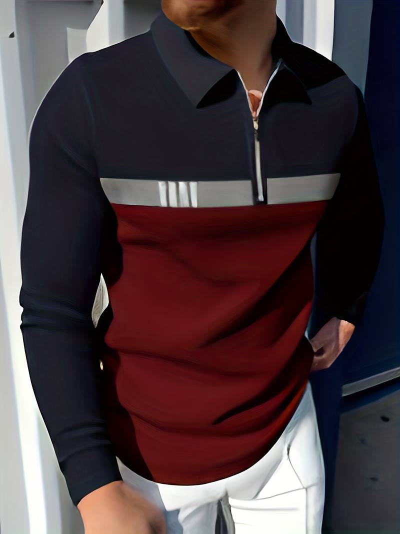 Mens Retro Zip Shirt Color Block Design - BritishMode