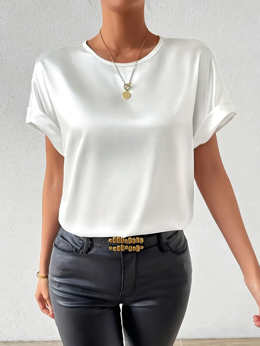 Womens Summer Blouse Linen-Like Fabric Loose Fit Elegant Style