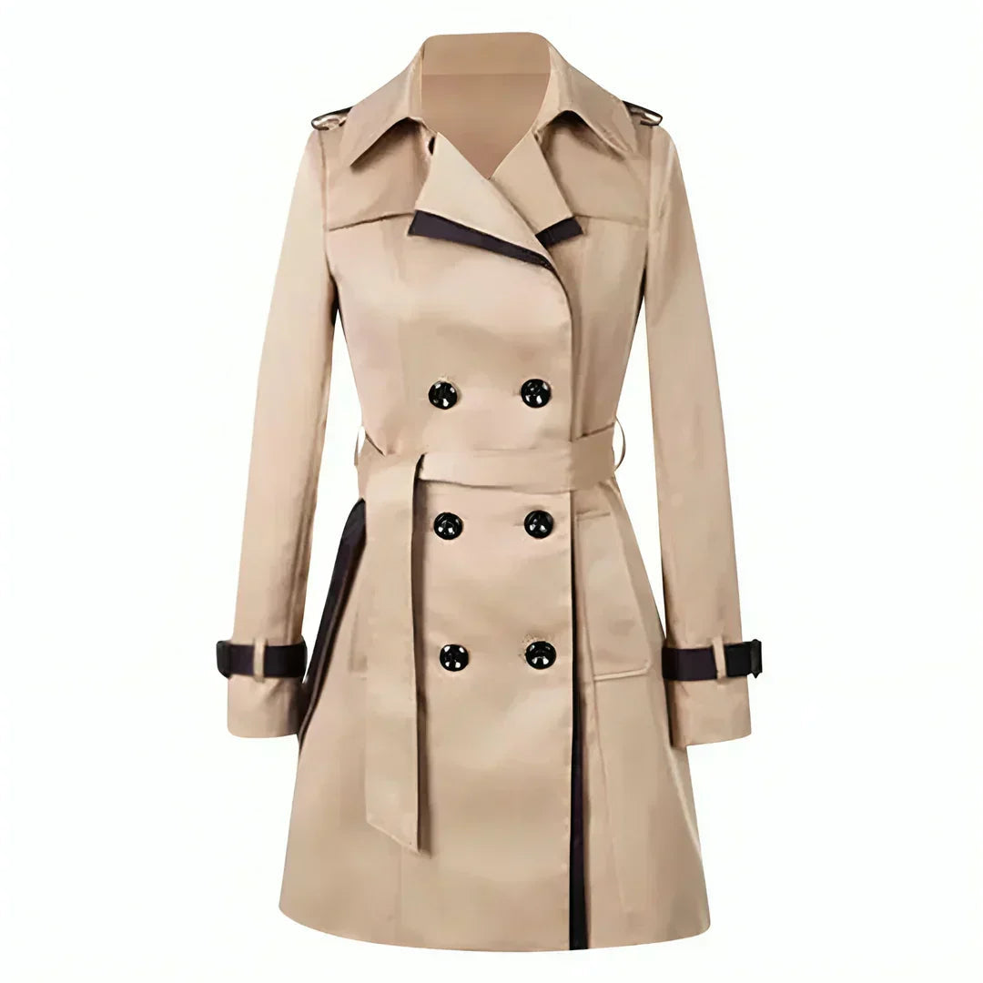 Womens Double-Breasted Trench Coat with Belt Classic Fit - BritishMode