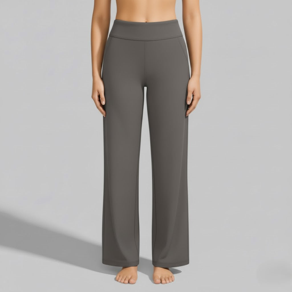 Womens Wide Leg Trousers with Elastic Waist and Side Pockets - BritishMode