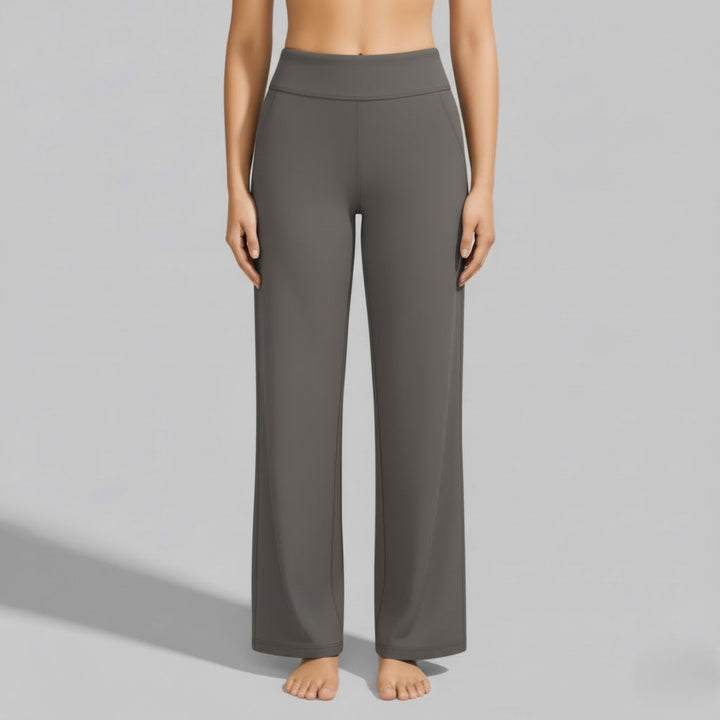 Womens Wide Leg Trousers with Elastic Waist and Side Pockets - BritishMode